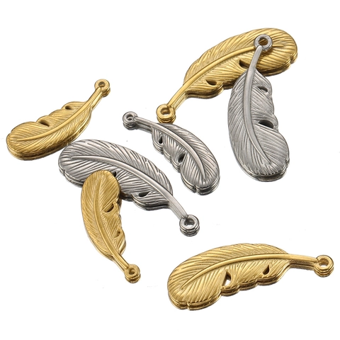 Pendente Piuma Vintage Charm In Acciaio Inossidabile Per Creazione Gioielli DIY Accessorio Per Collana Placcato Oro 18K