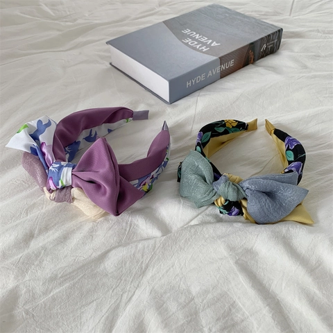 Koreaanse Retro Haarband Met Dubbellaagse 3D Strik Organza Patchwork Fris Zoet Bloemenprint Stof Haaraccessoires Voor Dames