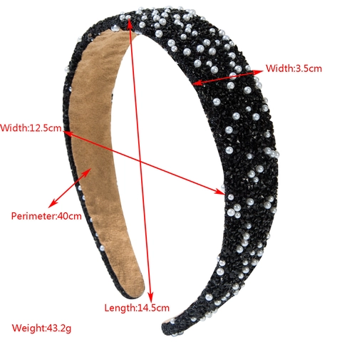 Luxury Women Rhinestone Artificial Pearl Padded Headband Wide Bling Crystal Hairband Wedding Party Fashion Hair Accessories