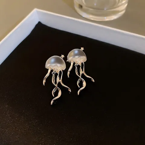 Jellyfish Stud Earrings Copper Resin With Silver Earring Post Frosted Translucent Creative Ocean Style Women