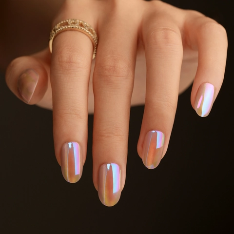 Press On Nägel Aurora Katzenauge Metallic Schimmer Kurz Oval ABS Harz DIY Maniküre Für Frauen