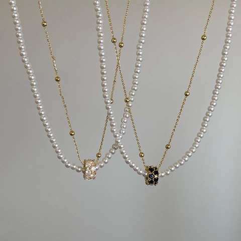 Double Layer Artificial Pearl Necklace Copper With Zircon Ball Pendant Elegant Clavicle Chain Fashion Jewelry Gift For Women
