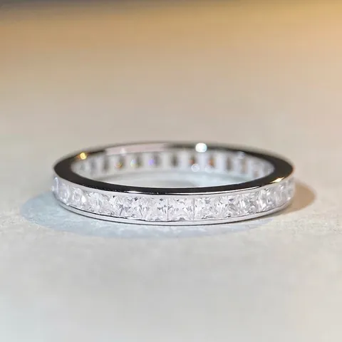 925 Sterling Silver Eternity Ring For Women Square Zirconia Pave Setting Silver Band Fashion Commuter Fine Jewelry