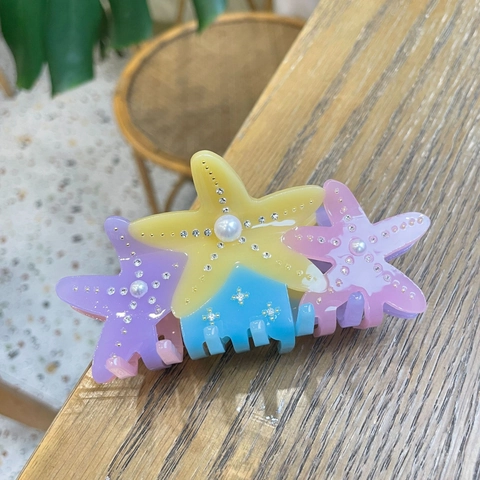 Starfish Hair Claw Clip Acetate Faux Artificial Pearl Rhinestone Large Shark Hairpin Beach Summer Sea Style Accessories For Women