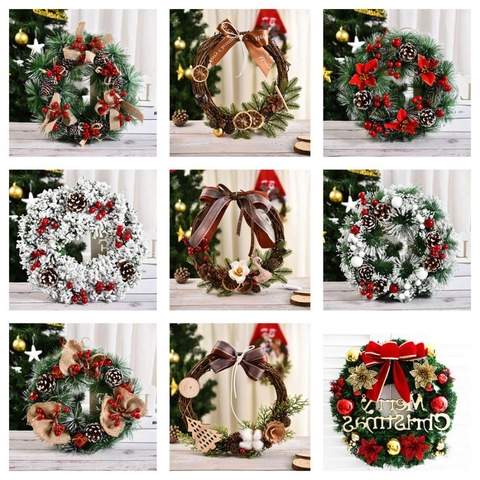 Couronne De Noël Artificielle Suspension De Porte Avec Pommes De Pin Baies Rouges Nœuds Cloches Aiguilles De Pin Décoration Festive