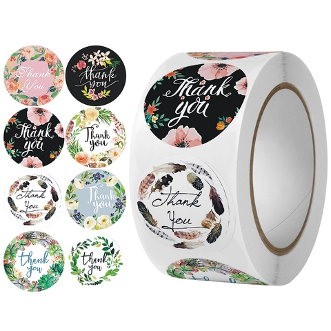 Dankeschön Etiketten Aufkleber Rund Selbstklebend Blumen Feder Muster Für Hochzeit Geschenk Geschäft Verpackung Versiegelung Dekor
