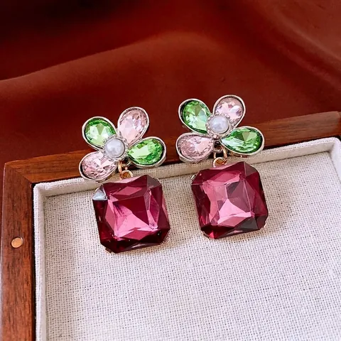 Vintage Blumen-Ohrhänger Mit Legierung Straß Künstliche Perle Und 925 Sterling Silber Ohrstecker Luxus Schmuck Für Damen