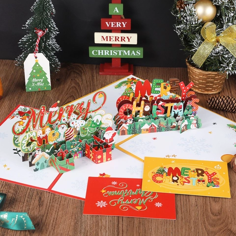 Biglietto Auguri Natale 3D Pop Up Cartoncino Benedizione Festiva Con Busta Piccola Carta Buon Natale