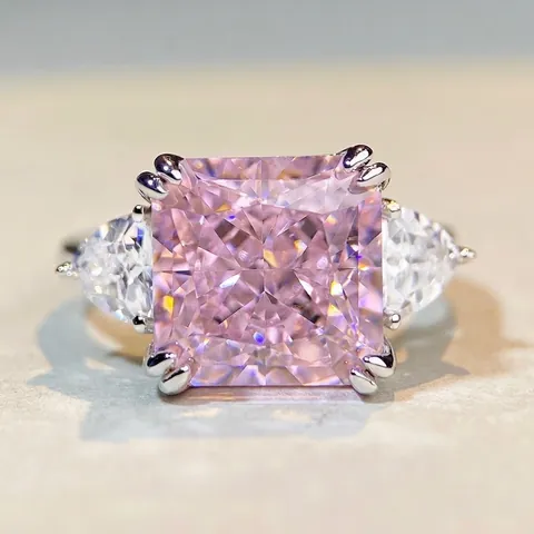 Bague en Argent Sterling 925 avec Zirconia Taille Radiant 5 Carats Rose Jaune Bleu Bague Diamant à Haute Teneur en Carbone Femme
