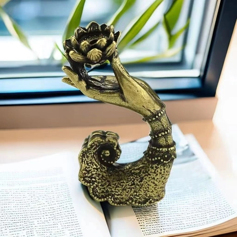 Rückfluss Weihrauchbrenner Buddha Hand Lotus Halter Vintage Messing Zen Meditation Schreibtisch Deko