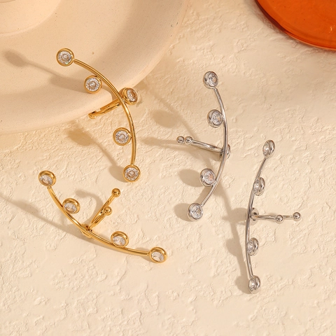 18K Gold Plated Titanium Steel Ear Cuff Zircon Artificial Pearl Inlaid Non Pierced Curved Minimalist Jewelry For Women