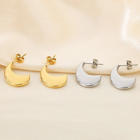 Pendientes De Aro Con Forma De Media Luna Y Letra C Retorcida Acero Inoxidable Chapado En Oro De 18K Para Mujeres