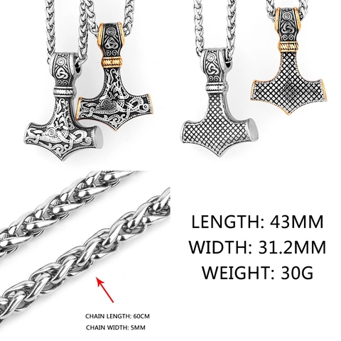 Collar Con Colgante De Martillo De Thor Mjölnir Acero Inoxidable Vikingo Nórdico Odin Runas Nudo Celta Joyería Punk Vintage Hombre