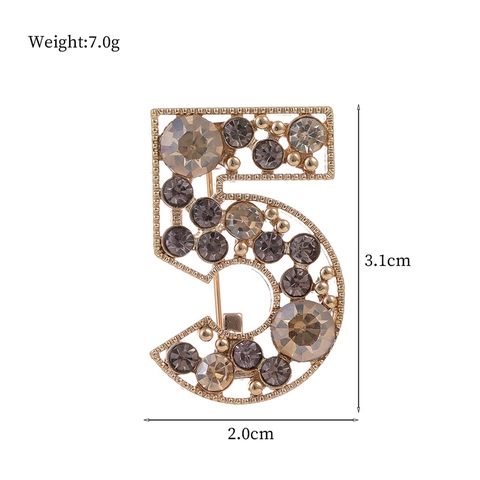 Nummer 5 Brosche Legierung Mit Strass Eingelegt Elegante Vintage Stil Kleidung Accessoire Für Damen Kaffeegold Farbe