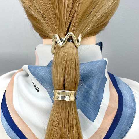 Gancho De Pelo De Aleación Minimalista Clip De Cola De Caballo Forma De M Ondulada Pasador De Metal Martillado Elegante
