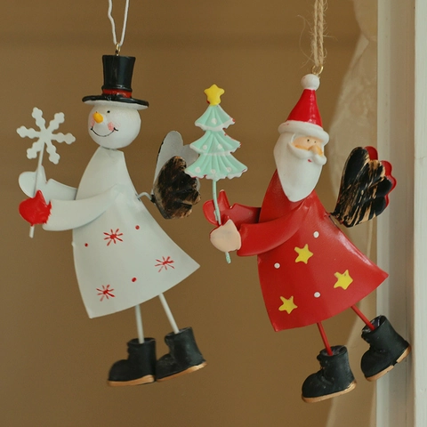 Addobbi Natalizi Appesi Metallo Dipinto Babbo Natale Pupazzo Di Neve Ali D'angelo Gambe Lunghe Campana Regalo