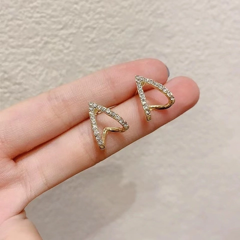 Geometric V Shape Stud Earrings With Rhinestones And 925 Sterling Silver Earring Post Minimalist Small Jewelry For Women