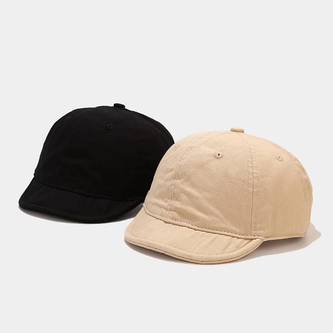 Short Brim Baseball Cap Washed Cotton Twill Soft Top Retro Japanese Style Adjustable Sun Hat For Men Women Unisex