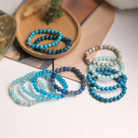 Natural Stone Beaded Bracelet Elastic Round Gemstone Agate Tiger Eye Turquoise Jewelry For Men Women