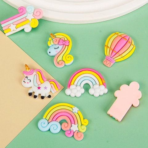 Kawaii Resin Charms Rainbow Unicorn Star Cloud Hot Air Balloon Flatback Cabochons For DIY Phone Case Hair Clip Crafts