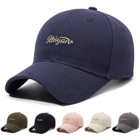 Vintage Corduroy Baseball Cap Adjustable Cotton Striped Fabric Letter Embroidery Casual Sunshade Hat For Men Women