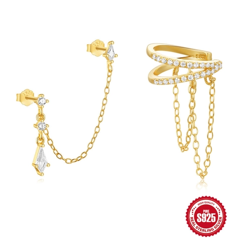 Orecchini a Cerchio in Argento Sterling 925 con Borla e Catena per Donna Minimalisti Placcati in Oro Platino con Zirconi Gioielli