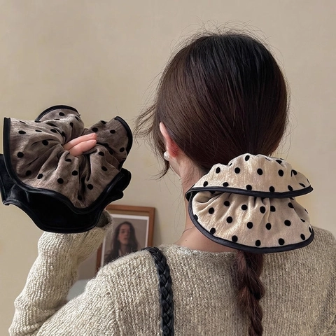 Oversized Scrunchies Velvet Corduroy Knitted Fabric Polka Dot Faux Artificial Pearl Vintage Elastic Hair Tie For Women