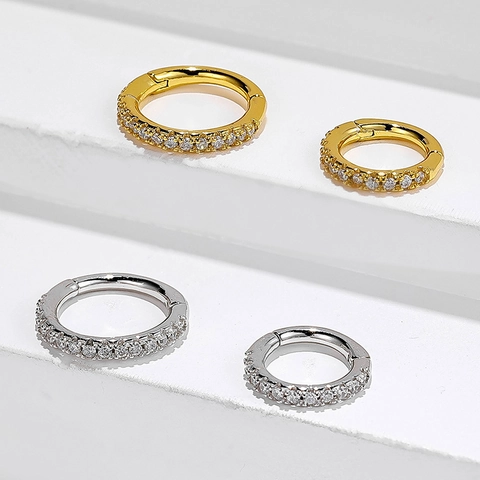 Anello Al Naso Hoop 925 Argento Sterling Zircone Cerniera Segmento Clicker Septum Piercing Gioielli Accessorio Corpo Donne Uomini