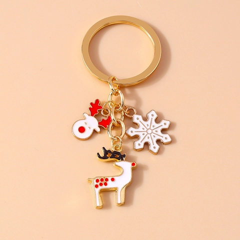Llavero de Navidad con Reno y Copo de Nieve Esmalte Aleación de Zinc Chapado en Oro Animal de Dibujos Animados Regalo