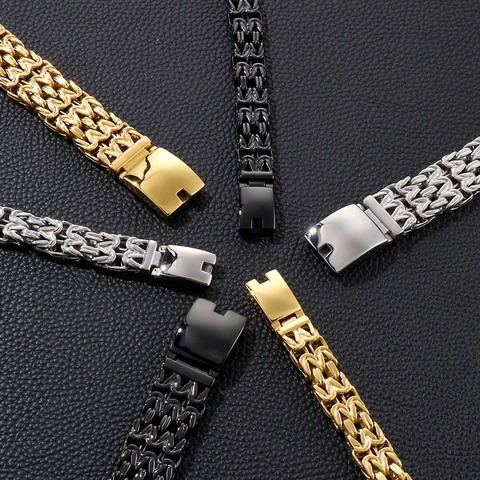 Byzantine Chain Bracelet Men 316L Stainless Steel Heavy Wide Braided Link Punk Rock Hip Hop Jewelry