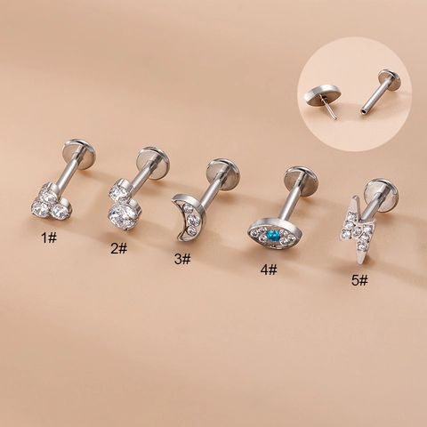 Κοσμήματα Piercing Χείλους Labret Από Ανοξείδωτο Ατσάλι Με Ζιργκόν Επίπεδη Πίσω Πλευρά Γεωμετρικό Φεγγάρι