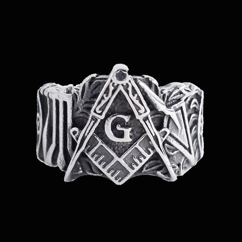 Anello Massonico Retro Acciaio Inossidabile Simbolo Compasso Squadra G Vintage Punk Uomo Gioielli Lucidato Argento