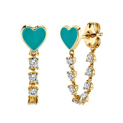 Heart Drop Earrings With 925 Sterling Silver Earring Post Enamel Gold Plated Copper Zircon Tassel Chain For Women