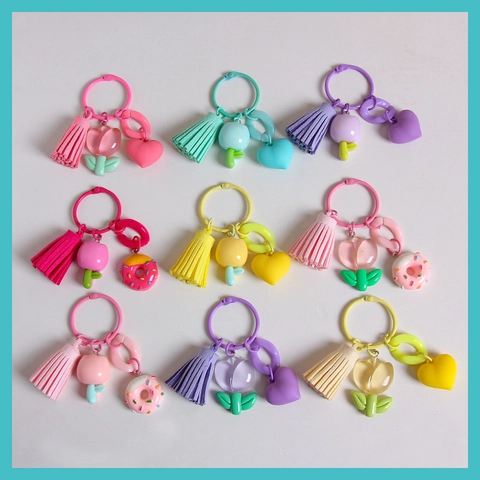 Llavero de Flor de Tulipán de Resina Con Borla y Colgante de Corazón Creativo Dulce Estilo Pastoral Adorno de Bolso para Mujeres Niñas Regalo