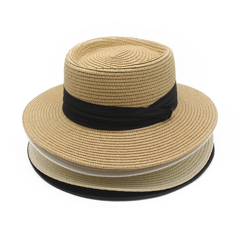 Französischer Vintage Strohhut Für Damen Große Krempe UV-Schutz Sommer Strandurlaub Sonnenschutz Elegant Gewebtes Band