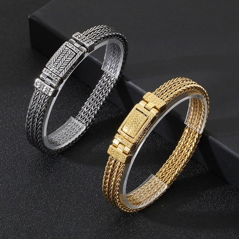 Vintage Titanium Steel Woven Chain Bracelet For Men Punk Style Stainless Steel Dragon Bone Chain Jewelry Hand Chain