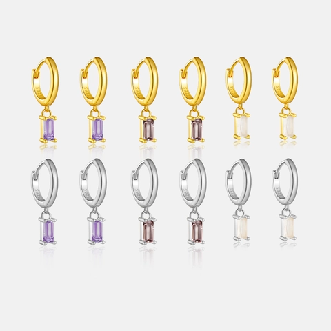 925 Sterlingsilber Rechteck Zirkonia Ohrstecker-Ring Gold Silber Galvanisiert Geometrische Hängeohrringe Für Damen Schmuck