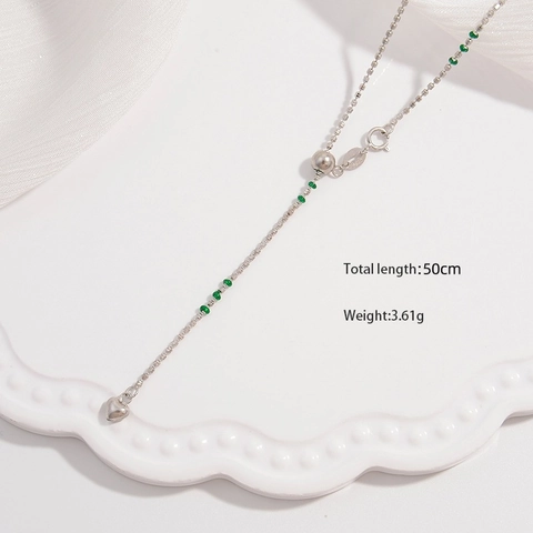 S925 Sterlingsilber Herz Anhänger Halskette Für Damen Grüne Perlenkette Minimalistisch Zirkonia Eingelegt Hyuna Stil Schmuck