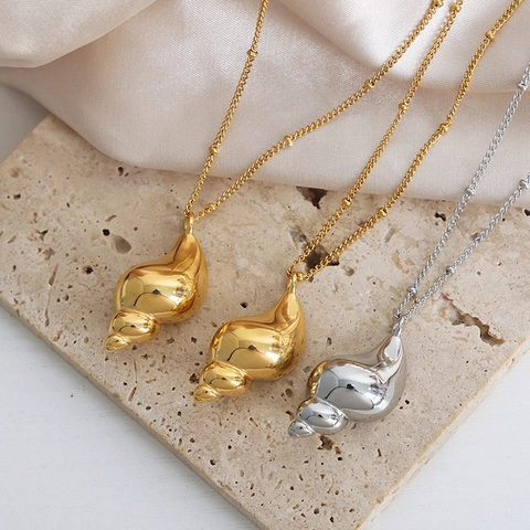 Collana Con Pendente A Conchiglia In Acciaio Inossidabile Al Titanio Lucido Catena A Sfere Gioielli Minimalisti Da Spiaggia Per Donna