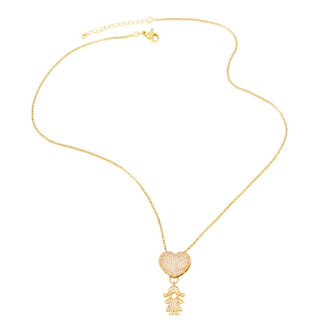 Collana Con Pendente A Cuore Ragazzo Ragazza Rame Con Zirconia Cubica Placcato Oro 18K Catena Box Gioielli Da Donna