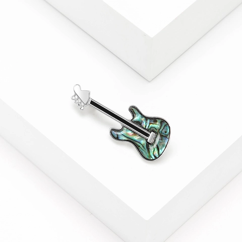 Vintage Gitarre Brosche Anstecknadel Für Damen Herren Legierung Abalone Muschel Eingelegt Musikinstrument Stil Reversnadel Schmuck