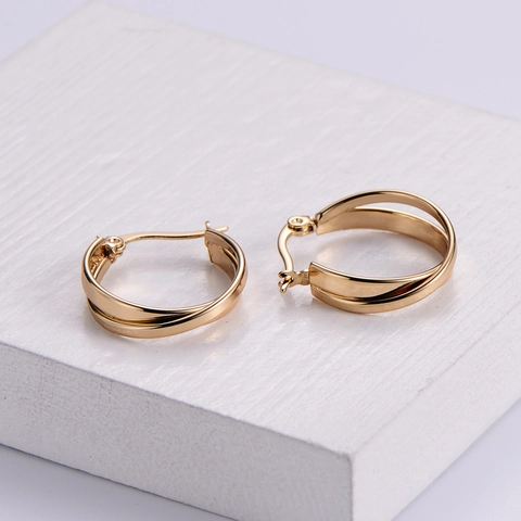 Double Layer Hoop Earrings 18K Gold Plated Stainless Steel Minimalist Textured Twisted Round Fashion Jewelry For Women