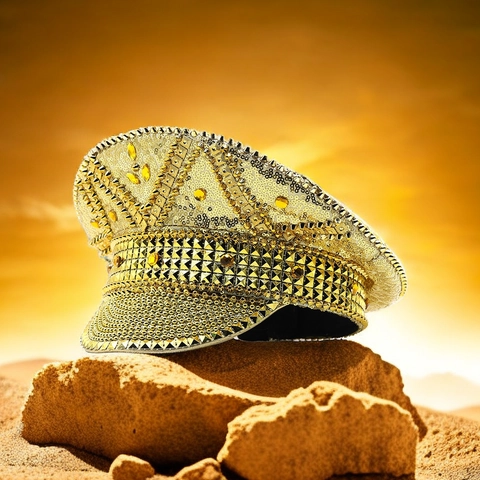 Sombrero De Capitán Lentejuelas Doradas Remache Diamantes De Imitación Sombrero Militar De Lujo Para Boda Fiesta Festival