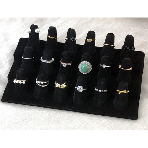 Flocked Velvet Wood Ring Display Stand Holder Finger Slots Jewelry Organizer For Counter Showcase Home Storage