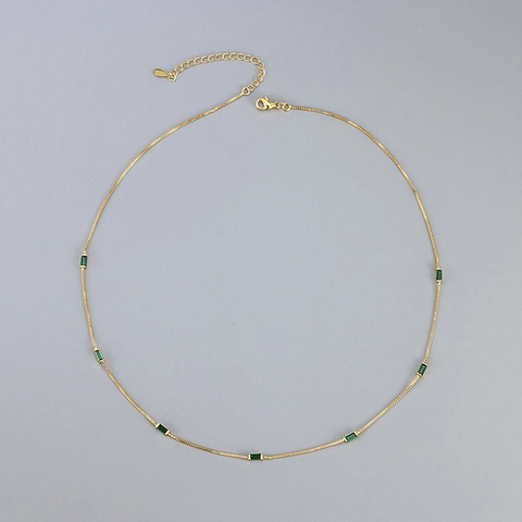 Collana Minimalista Zircone Smeraldo Taglio Baguette Gemma Verde Rame Catena Scatola Gioielli Per Donna