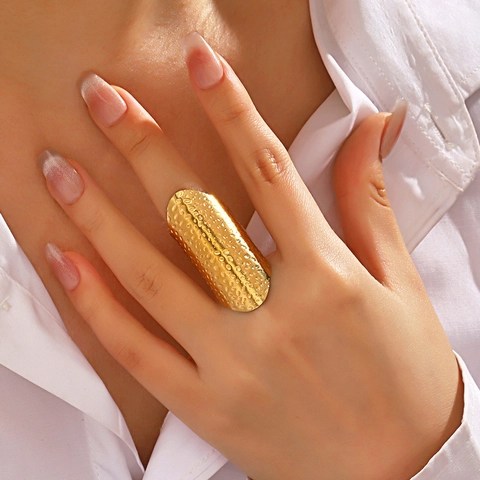 Anillo Ancho Textura Martillada Acero Inoxidable Ajustable Abierto Joyería Dedo Mujer Hombre Boho Punk Moda