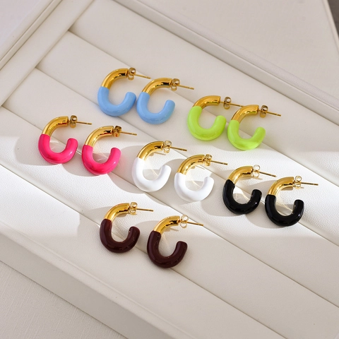U-Förmige Edelstahl Ohrringe Emaille Tropföl Vergoldet Geometrisch Minimalistisch Elegant Schmuck Für Damen