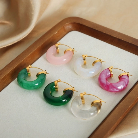Pendientes De Resina Con Poste De Acero Inoxidable Geométrico Colorido Estilo Dopamina Gota De Agua Joyería Retro Para Mujeres