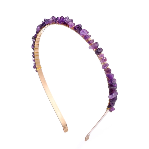 Natural Crushed Stone Haarband Kristall Metall Draht Umwickelt Handgefertigt Böhmisch Haarreif Für Frauen