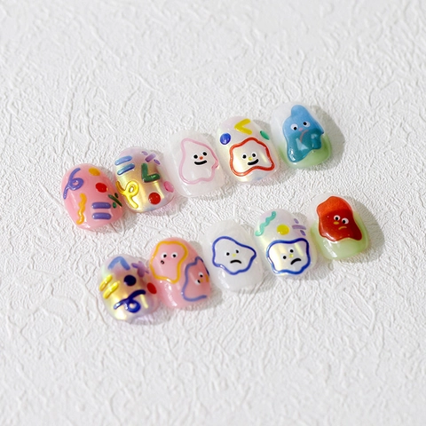 3D Relief Cartoon Emoji Nail Art Stickers Colorful Jelly PET Matte Manicure Decals For DIY Nail Decoration